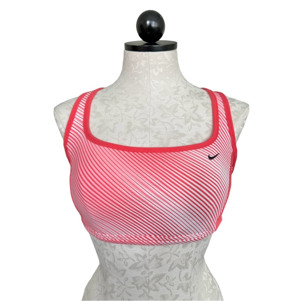 Nike Sports Bra Diagonal Striped Pullover Criss Cross Back Lined Size M (8-10)